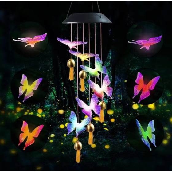 Solar Wind Chime Light, Color-Changing LED Hummingbird/Butterfly Decorative Lamp for Garden Patio